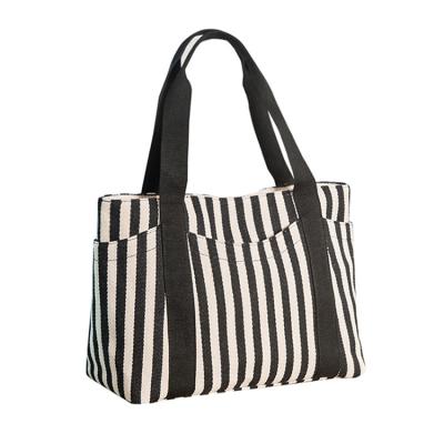 China Water Proof Premium Organic Cotton Waxed Striped Canvas Tote Bags Small Women Handbags for sale