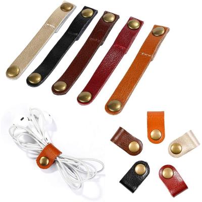 China Fahion New Leather Cable Ties Multi Color Handmade Portable Cable Tie Keeper Usb Cables Ties Power Cord Organizer for sale