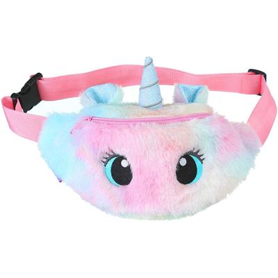 China Water Proof Kids Fuzzy Fanny Pack Cute Little Bum Bag Plush Waist Bag Rainbow Festiv Color for sale