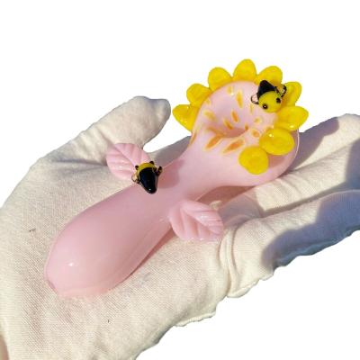 China Modern Pink Sunflower Hand Glass Pipes Smoking Tobacco Herb Hand Blown Glass Pipes Dry for sale