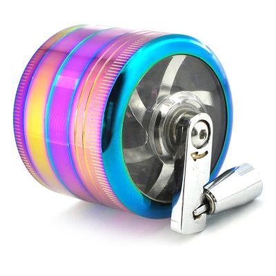 China Herb Tobacco Grind Rainbow Manual Dry Zinc Alloy Smoking Colorful Miller Grinder With Handle 63*79mm for sale