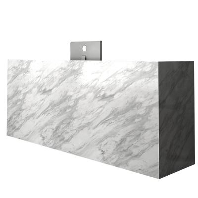 China Modern Stretch Marble Laminate and Wood Veneer Reception Counter for Spa Nail Salon Shop (1.2~2.4m) for sale