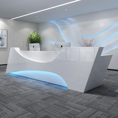 China High End Modern In Stock Customized White Paint Wooden Front Counter Office Reception Desk Lobby Light Reception Counter for sale