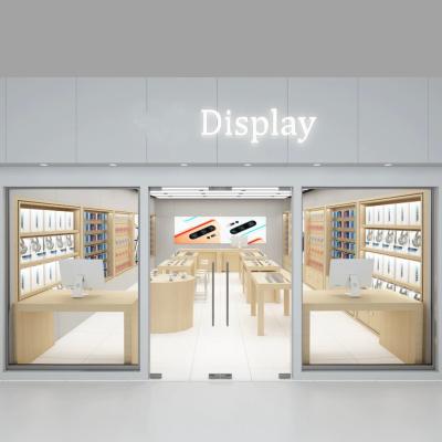 China Retail Store/Office/Cell Phone Display Table Wooden Mobile Phone Accessories Mall Show Counter Apple Store Showroom Furniture for sale