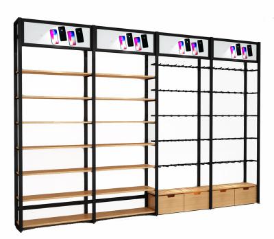 China Modern Custom Wooden Wall Shop and Makeup Display Wall Factory Shelves Cosmetic Display Cabinet for sale