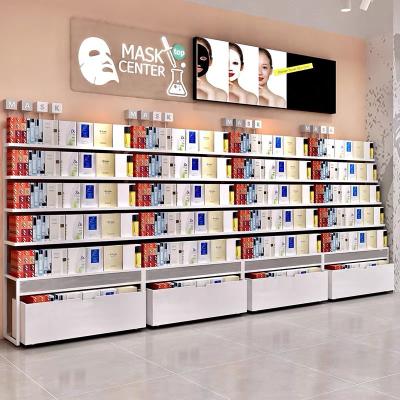 China Factory Outlet Modern Multilayer Wooden Metal Makeup Display Rack Shelving Shop Beauty Salon Skin Care Cosmetics Product Display for sale