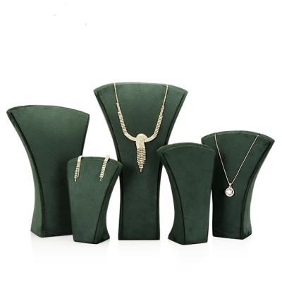 China Green Morden Jewelery Showcase Counter Suede Leather Necklace Display Rack Jewelry Display Stand Bust for sale