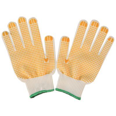 China Protective Hand 10 Gauge Non Slip Construction White Polyester Coating With Yellow PVC Dotted Gloves for sale