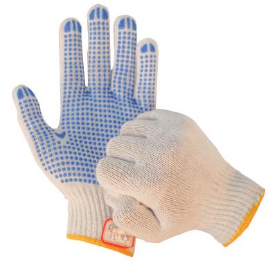 China Protective Hand 10 Gauge Non-Slip Construction White Polyester Coating With Blue PVC Dotted Gloves for sale