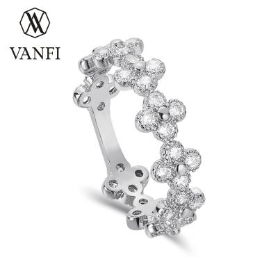 China VANFI FASHIONABLE Flower Four Leaf Clover White Zircon Ring For Women for sale