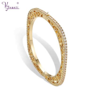 China FASHIONABLE Wholesale Fashion Square Unique High Quality Ornamental CZ Engraving Brass Gold Plated Jewelry Bracelets Women for sale