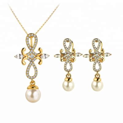 China VANFI 18K Gold Pearl Drop Earrings and Necklace TRENDY Jewelry Sets for sale