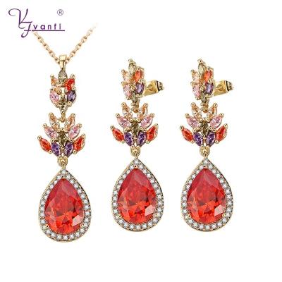 China Elegant and Noble Red Crystal White Cubic Zircon Copper VANFI CLASSIQUE Jewelry Sets for sale