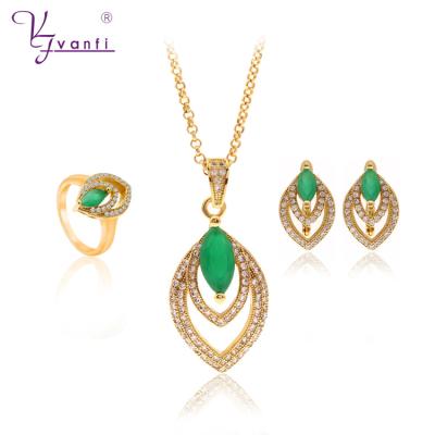 China VANFI Fashion CLASSIC Zircon Gold Plated Morocco Green Stone Jewelry Set for sale