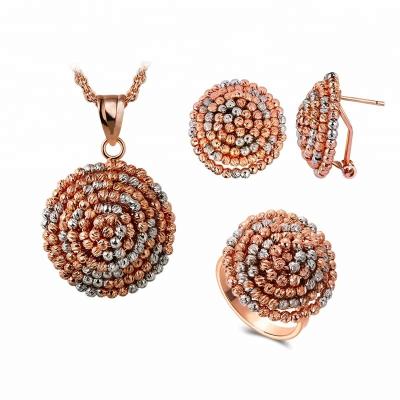 China Wholesale VANFI CLASSIC Brass Rose Gold Handmade Beaded Jewelery Copper Round Set Necklace Earrings Ring Jewelry Set For Women for sale