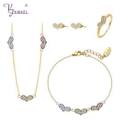 China TRENDY VANFI Rose Gold Platinum Gold Heart Jewelry Sets Chain Bracelet Ring Sets For Women Necklace Stud Earrings for sale