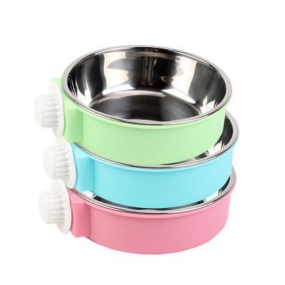 China Candy Color Stainless Steel Pet Dog Bowl Cage Pet Cat Food Hanging Basin Hanging Stainless Steel Hanging Bowl for sale