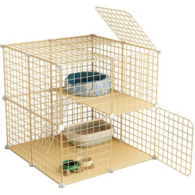 China Free Log Yellow Color Iron Pet Cage Cat Villa Cage Assembly Iron Mesh Cage Household Cat House for sale