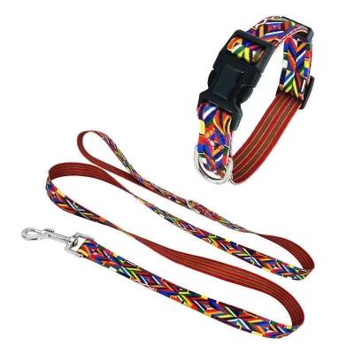 China Large Belt Nylon Dog Rainbow Rope Pet Training Collar Pull Rope Dog Rope Pet Walking Supplies for sale