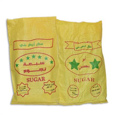 China PP Woven Sugar Moisture Proof Bag For Yemen , Arabic Market Yellow Sugar Packing Bag for sale