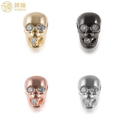 China Zhenxi Amazon Eco-friendly Hot Selling Zircon Stone Brass Micro Paved Big Hole Skull Beads For DIY Men Women Jewelry Bracelet Necklace Pendant for sale