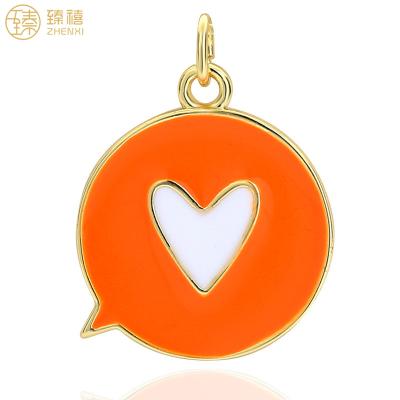 China ZHENXI Amazon Hot Sale Environmentally Friendly 18K Copper Gold Plated Oil Drip Heart Round Pendant For DIY Women Necklace Bracelet for sale