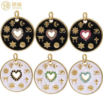 China ZHENXI Amazon Environmental Friendly Hot Sale Copper 18K Gold Plated CZ Zircon Stone Oil Drip Heart Unique Design INS Style diy pendant for necklace for sale