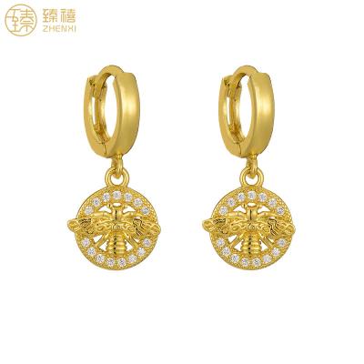 China Zhenxi Butterfly and Bee Circle Huggie Earrings Environmental Friendly Brass 18K Gold Plated Luxury Zircon Stone Earrings for Women and Girls for sale