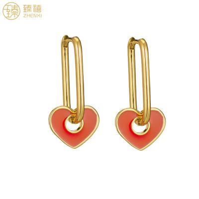 China Environmental Friendly Zhenxi Heart Drop Huggie Earrings With Zircon Designs Jewelry Brass With 18K Gold Plated For Women And Girls Daily Wear for sale