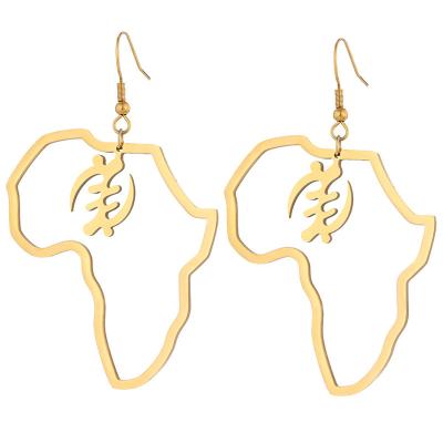 China Zhenxi Map High Adinkra Gye Nyame Environmentally Friendly African Polished Stainless Steel Gold Africa Map Earrings For Women And Men for sale