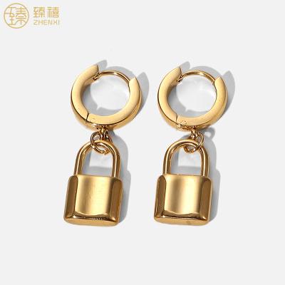 China Zhenxi Simple Lock TRENDY Design 14k Gold Plated Stainless Steel Huggie Hoop Earrings For Women And Girls Wear Jewelry Party Gift for sale