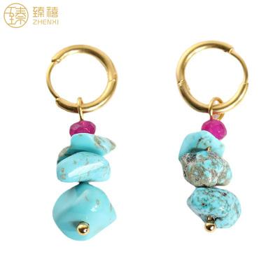 China ZHENXI Stainless Steel Environmental Friendly 18K Gold Plated Natural Stone Bohemia Style Drop Circle Earrings For Women And Girls Daily Wear for sale