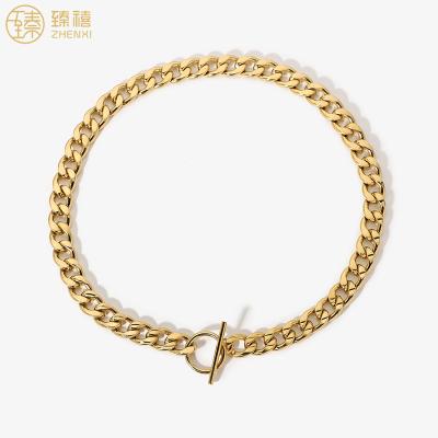 China Zhenxi Environmentally Friendly Hugging Chunky 18K Gold Plated Large Stainless Steel Chain Hiphop Cuban Necklace For Women And Men Daily Wear for sale