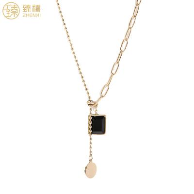 China ZHENXI Amazon Hot Sale Black Stone Stainless Steel Environmental Friendly 18K Gold Plated Women Necklace For Girls Birthday Gift Daily Wear for sale