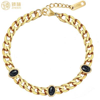 China ZHENXI Amazon Environmental Friendly Hot Selling High Quality Oval Stainless Steel Natural Stone Bracelet For Women Birthday Gift Daily Wear for sale