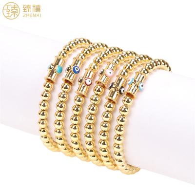 China ZHENXI CLASSIC Enamel Eye Design 6mm Copper Gold Beads Beaded Fashion Ins Style Bracelet For Women And Girls Gift Daily Wear for sale