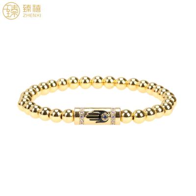 China ZHENXI CLASSIC Clear Zircon Stone 6mm Copper Gold Metal Beads Ins Style Beaded Bracelet For Women And Girls Gift Daily Wear for sale