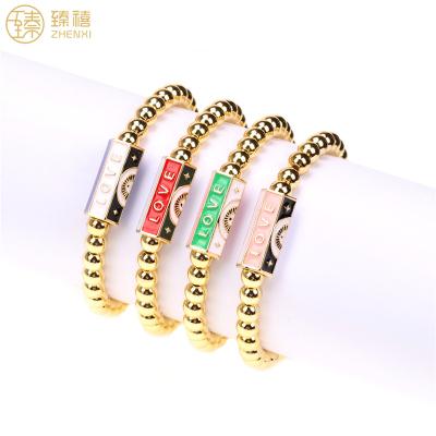 China ZHENXI Environmental Friendly 6mm Copper Gold Plated Beaded Metal Beads Enamel LOVE Letter Charm Bracelet For Women Birthday Gift Daily Wear for sale