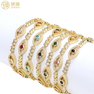 China ZHENXI CLASSIC Copper Box Chain 18K Gold Plated Zircon Stone Eye Design Charm Bracelet For Women And Girls Gift Daily Wear for sale