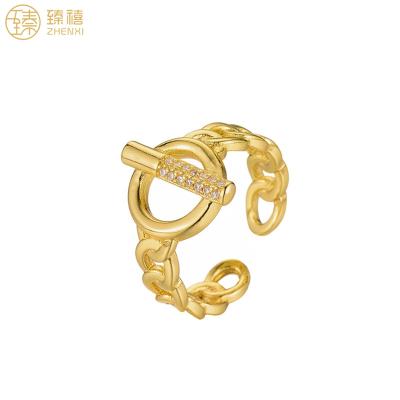 China Zhenxi Simple Design Environmental Friendly Zircon Stone Ring Brass With 18K Gold Plated Open Ring For Women And Girls Birthday Gift Daily Wear for sale