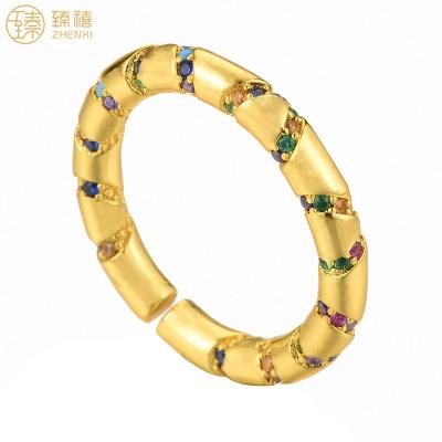 China Zhenxi Zircon Stone Environmental Friendly Colored Brass Ring 18K Gold Plated INS Style Adjustable Open Ring For Women And Girls Birthday Gift for sale