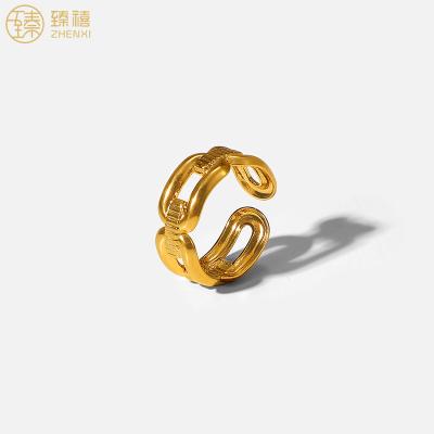 China Zhenxi Central Institute of Statistics Style Stainless Steel Environmental Friendly 18k Gold Plated Link Design Fashion Women Jewelry Ring For Girls Party Wear Daily Wear for sale