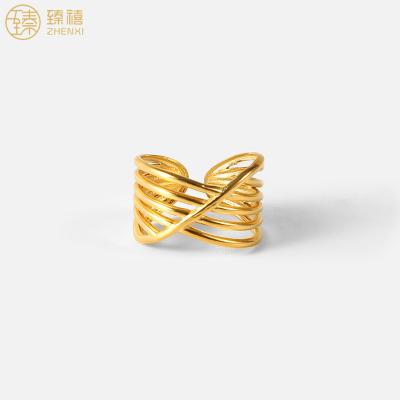 China Environmental Friendly Multi Cross Line Trendy Design Zhenxi Statistical Style Ring 18k Gold Plated Stainless Steel For Women And Girls Daily Party Wear for sale