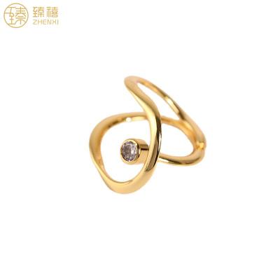 China ZHENXI INS Style Environmental Friendly Irregular Brass Zircon Stone Adjustable 18K Gold Plated Ring For Women And Girls Daily Wear Birthday Gift for sale