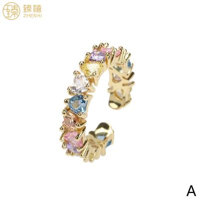 China ZHENXI INS Style Environmental Friendly 18K Gold Plated Heart Shape Zircon Stone Copper Colored Ring For Women And Girls Daily Wear Party Gift for sale