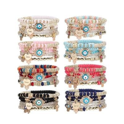 China BOHEMIA Yiwu Xixi trade Europe and America best selling fashion eyes Bohemian rice beads temperament multi layer delicate bracelet for sale