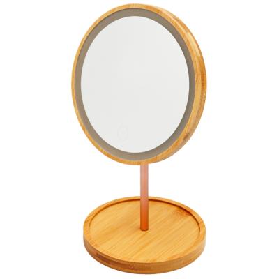 China USB Lighted Cosmetic Manufacturer LED Makeup Mirror Smart Makeup Bamboo Material Bamboo Material Mirror With Removable LED Lighting for sale