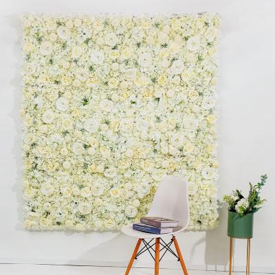 China Eco-Friendly Custom Wedding Artificial White Rose Floral Panel Flower Wall Decor Flower Wall Backdrop for sale