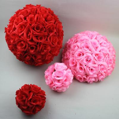 China eco-friendly artificial silk rose ball flower kiss centerpieces for wedding for sale