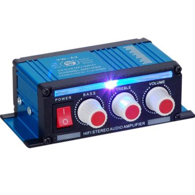 China Color Led 2 Channel Mini Car Amplifiers Hifi Stereo Sound Subwoofer Audio Amplifier YW-A2 for sale